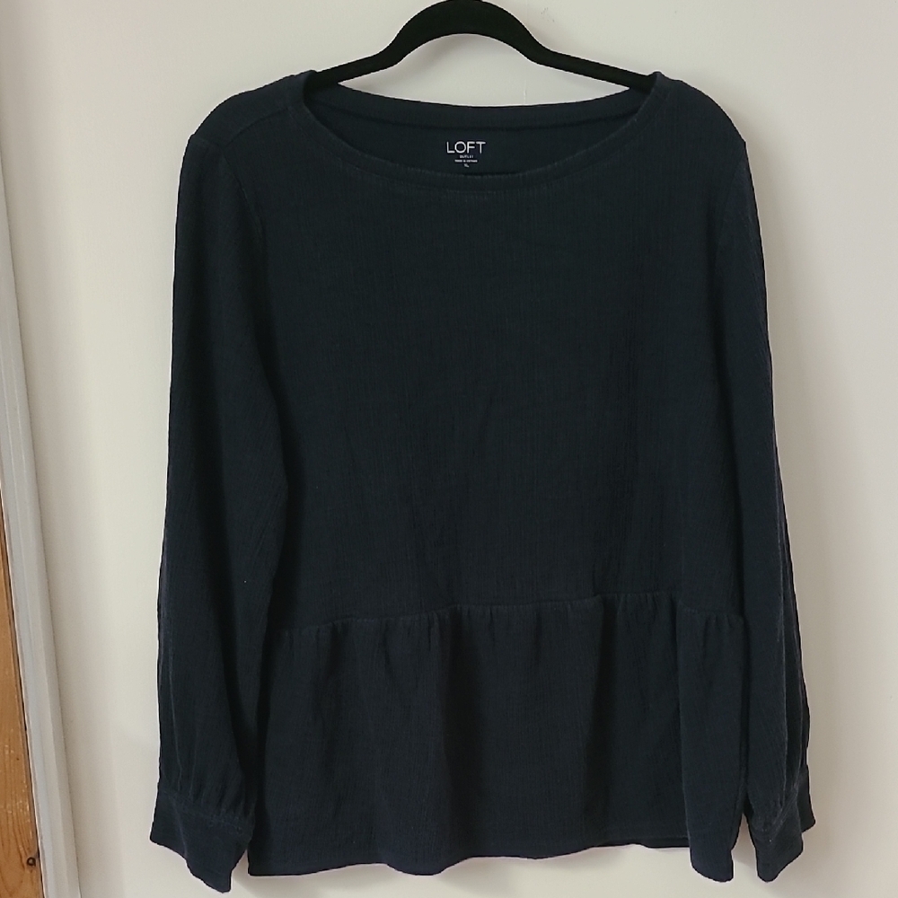 LOFT Women's Navy Peplum Blouse